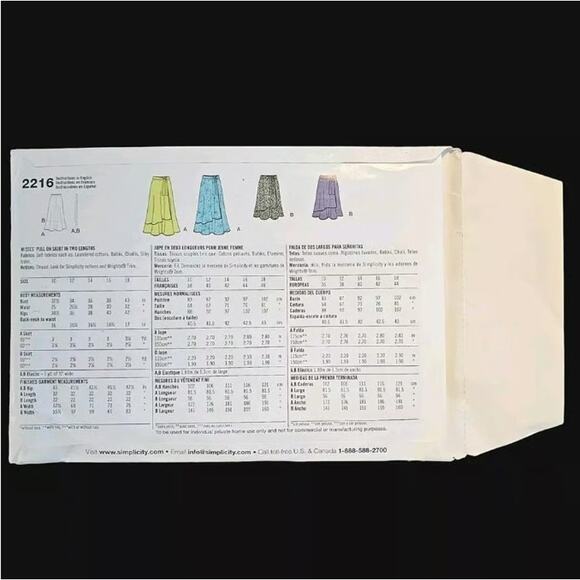 Sewing Pattern Uncut FF Simplicity 2216 Pull On Skirts Faux Wrap Easy Size 10-18 - Picture 2 of 3